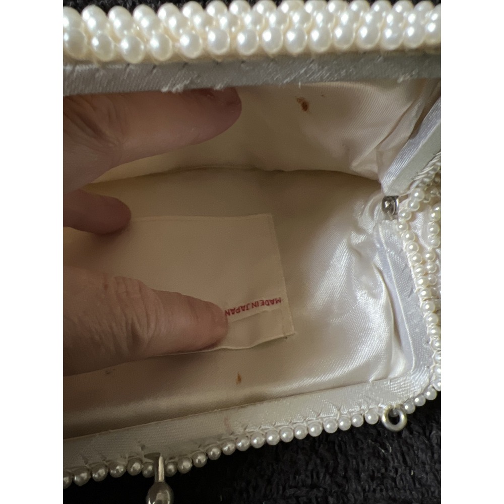 Vintage Made in Japan Faux Pearl & Gray Beaded Clutch Purse Evening Handbag Read - Picture 7 of 12